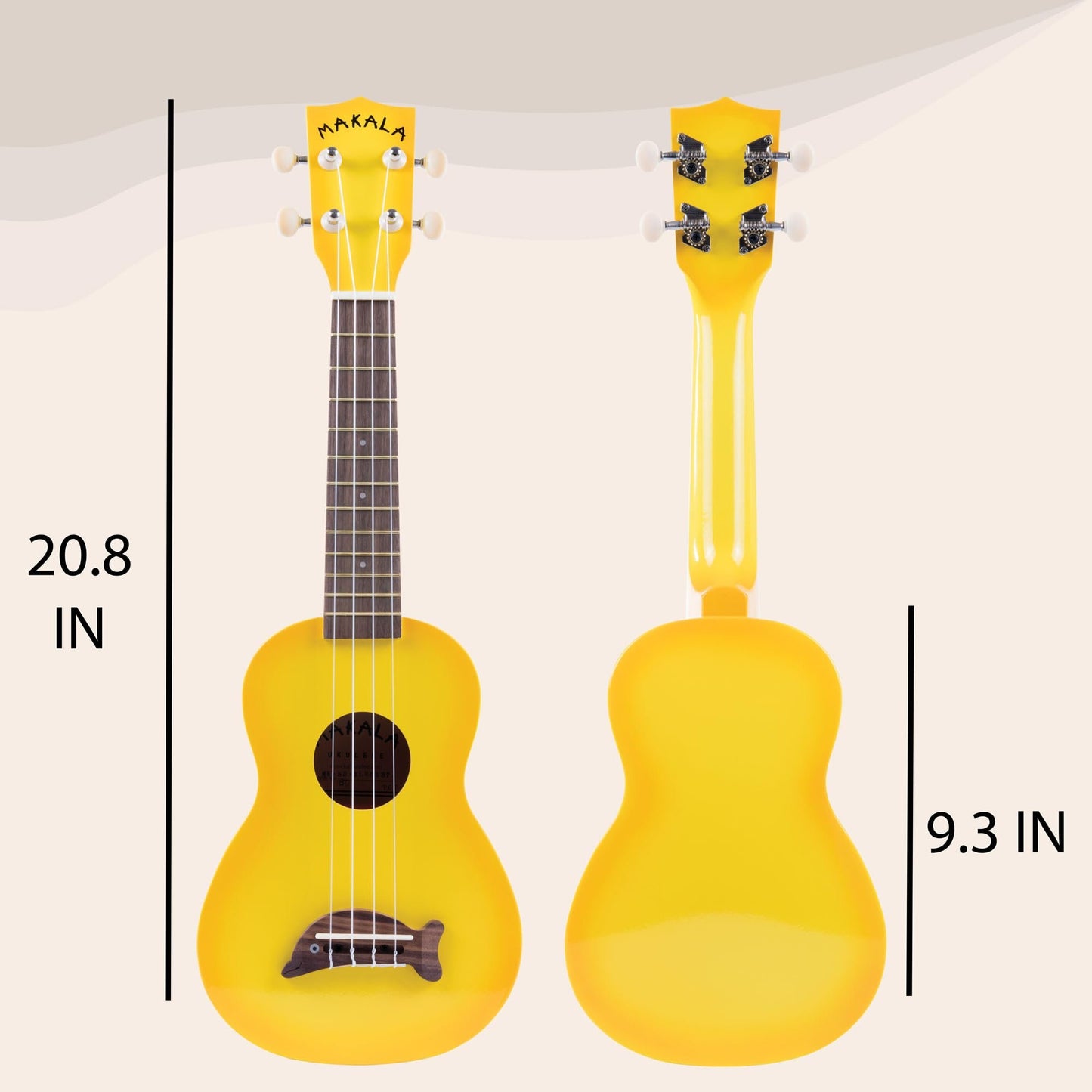 Kala Brand Music Co. Makala Dolphin, 4-String Ukulele, Right, Yellow Burst, Soprano Fun Design, Aquila Strings, & Durable Build