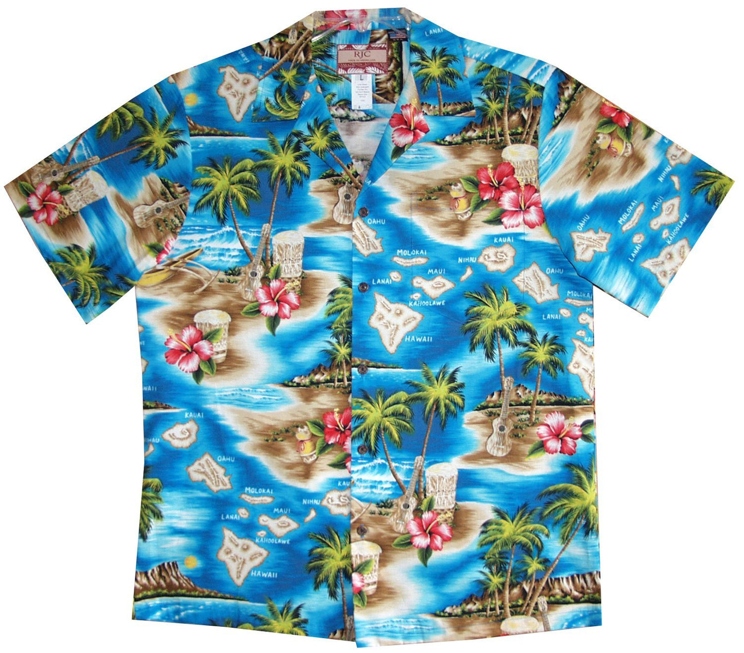 RJC Men's Hibiscus Hawaiian Islands Hawaiian Shirt, Turquoise, X-Large