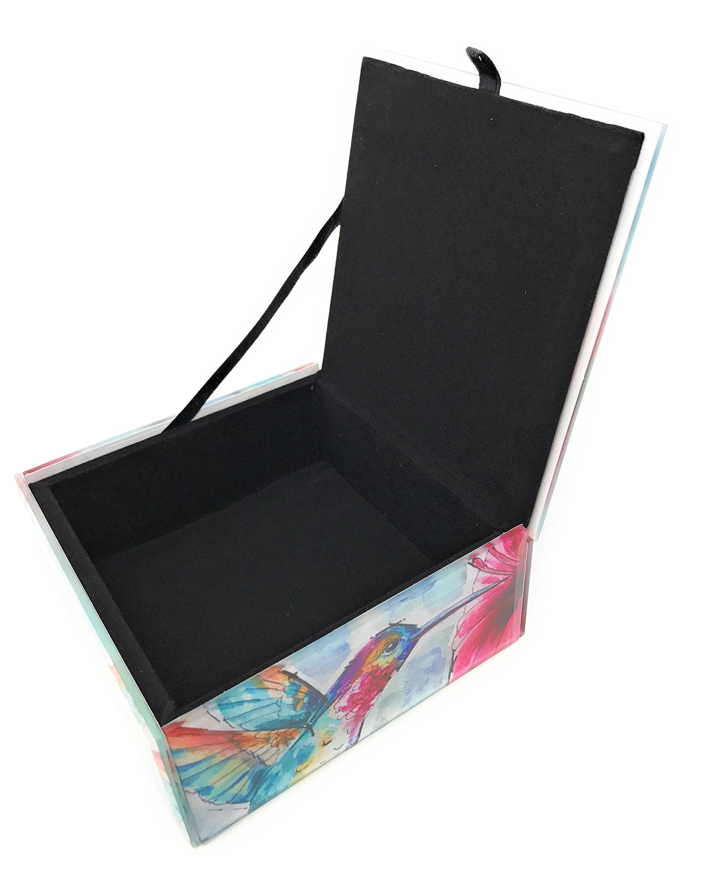 Glass Keepsake Jewelry Box (Watercolor Hummingbird I)