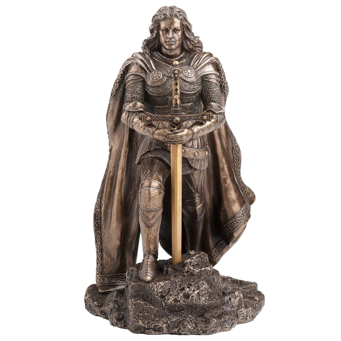 Veronese Design King Arthur Standing Pulling The Sword in The Stone Bronze Finish Statue