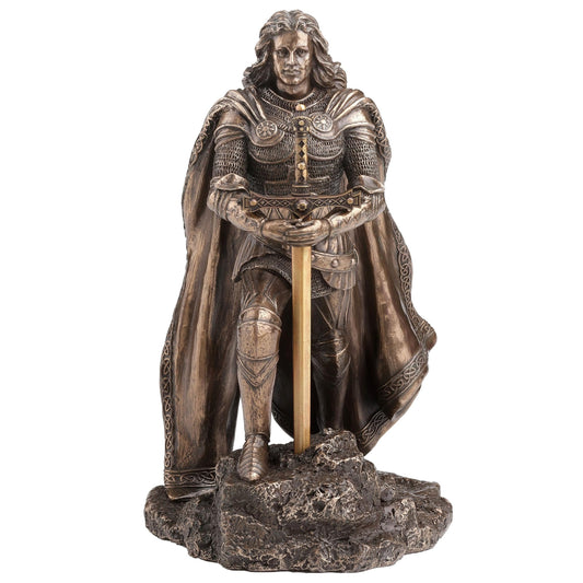 Veronese Design King Arthur Standing Pulling The Sword in The Stone Bronze Finish Statue