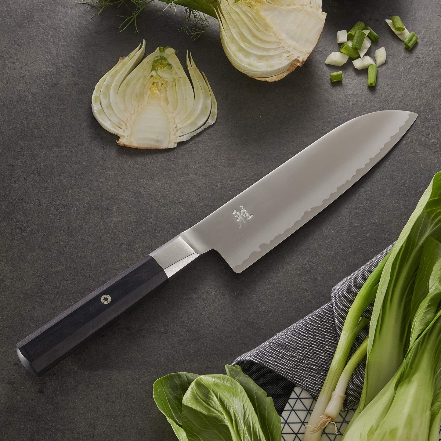 Miyabi Koh Japanese Fine Edge Santoku Knife,7-inch, Kitchen Knife, Pakkawood Octagon-shaped Handle, Hand-honed Blade Finished with Katana Edge, Handcrafted in Seki, Japan
