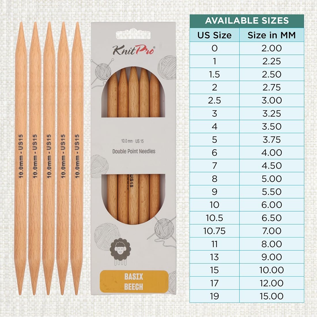 KnitPro Basix Beech Double Pointed Needles 8" (20cm)