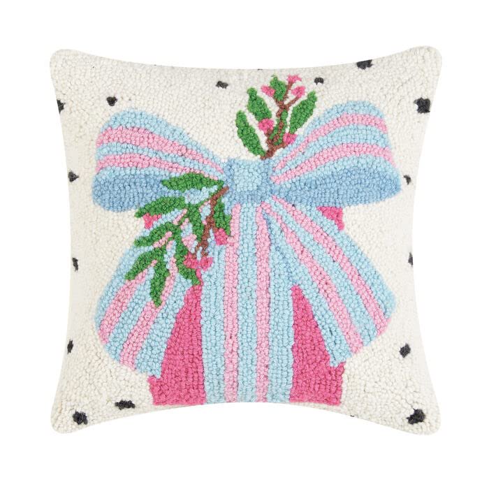 Peking Handicraft Pillow with Spotted Holiday Present Design, 14-inch Length, Wool and Poly Velvet