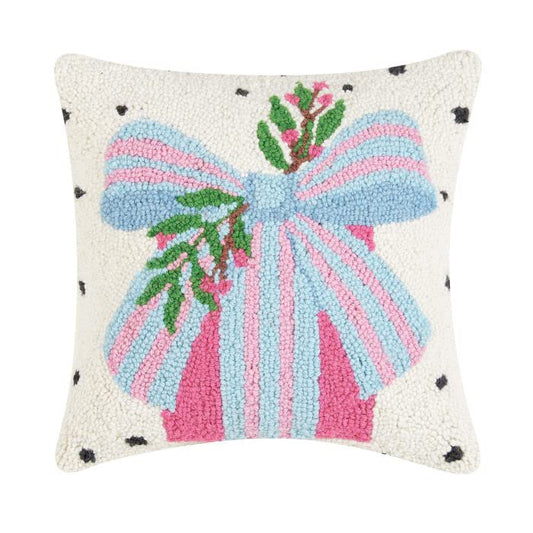 Peking Handicraft Pillow with Spotted Holiday Present Design, 14-inch Length, Wool and Poly Velvet