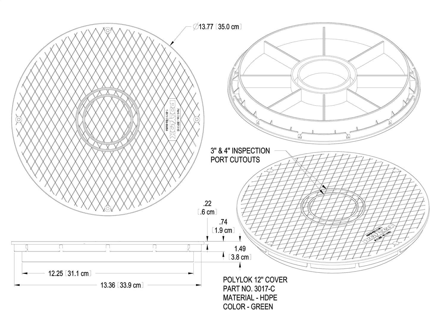 Polylok 12" Flat Cover/Lid (PN: 3017-C)
