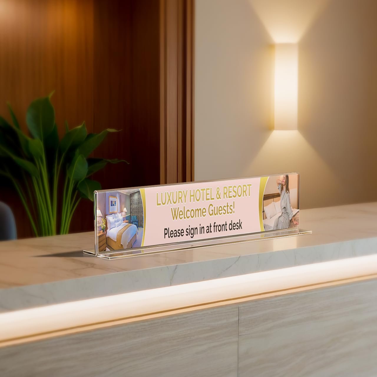 Marketing Holders 8" x 2" Name Plate Clear Desk Sign Holder Bottom Load Menu Pricing Deli Countertop Expo Event Sign Display Stand