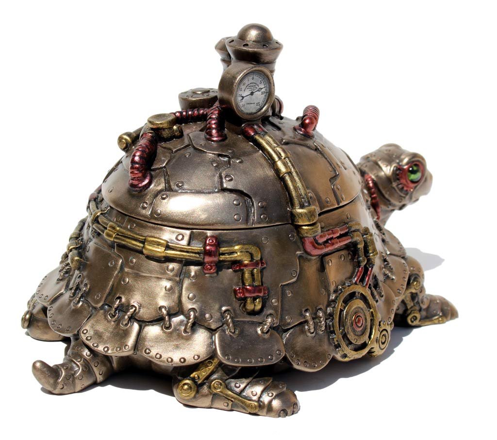 VERONESE Design 4 1/8" Tall Steampunk Tortoise Turtle Trinket Box Cold Cast Resin Statue Antique Bronze Finish Secret Box Statue