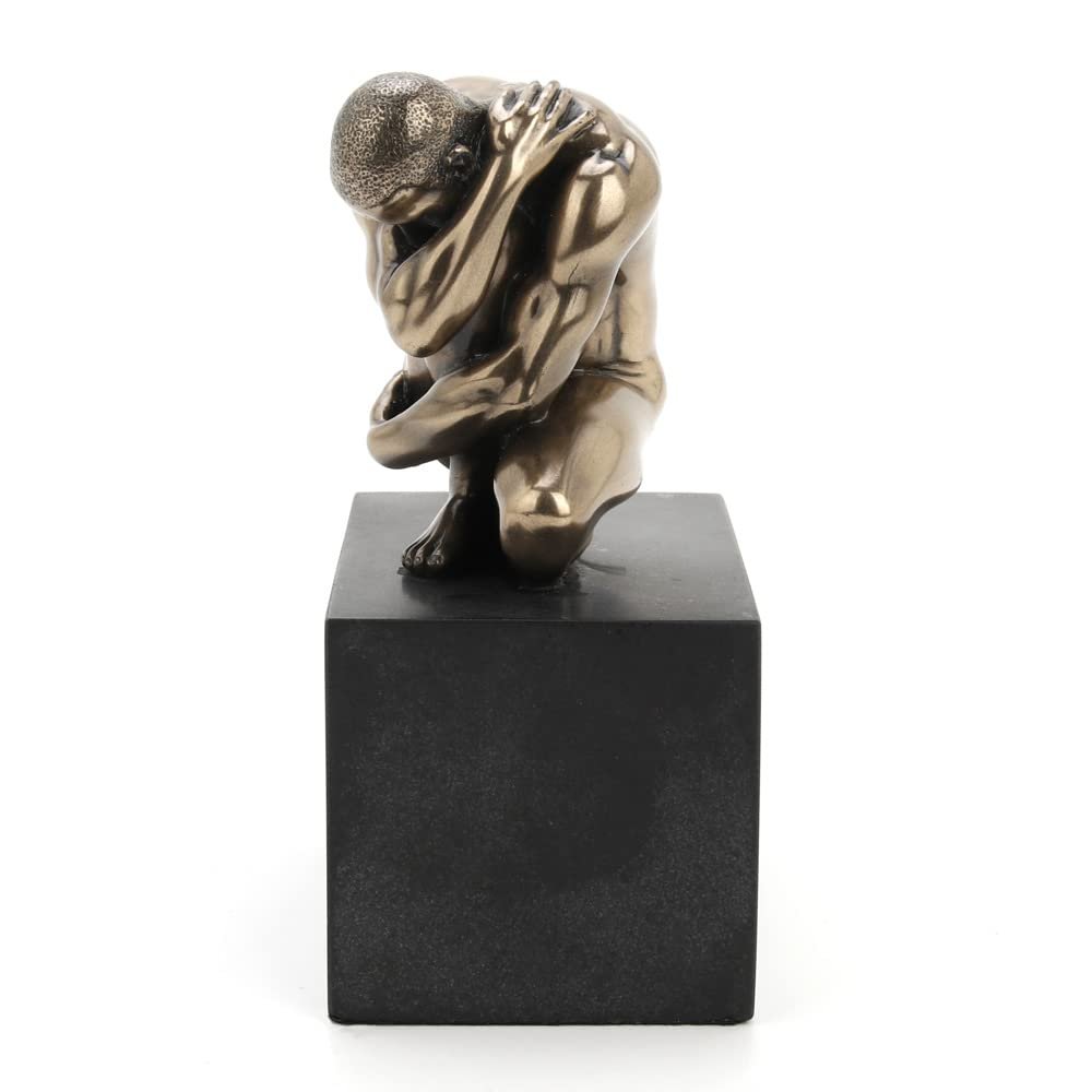Veronese Design 4 3/8" Tall Naked Weeping Male Figurine on Plinth Cold Cast Resin Statue Antique Bronze Body Art Sculpture