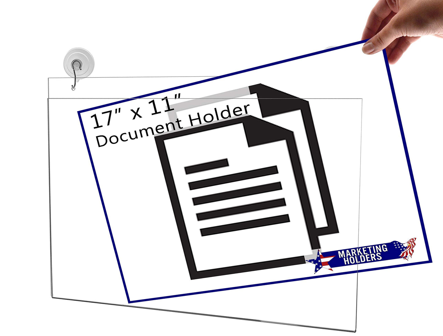 Marketing Holders Window Sign Holder 17" x 11" with 2 Predrilled Holes and Suction Cups with Hooks for Seating Charts and Directional Signs in Arenas and Theaters Clear Acrylic Horizontal Sleeve