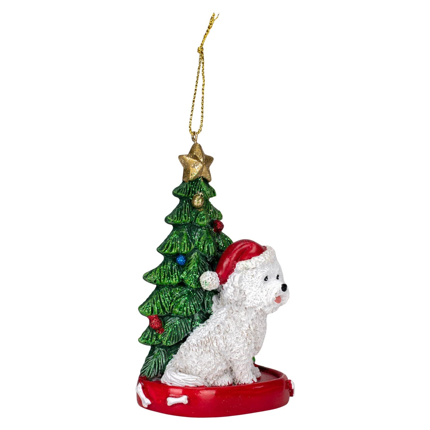 Bichon Frise Wearing Santa Hat with Christmas Tree Ornament C7615BF New