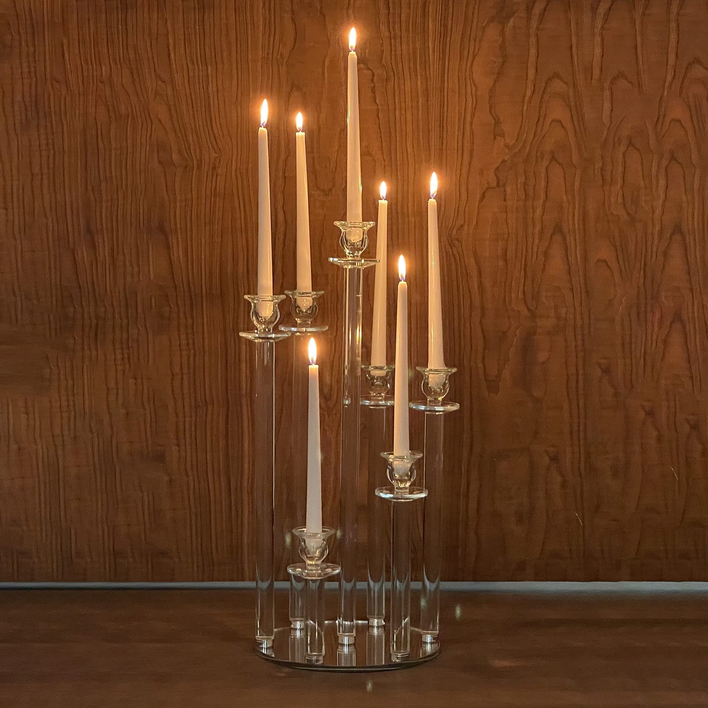 Allgala 23Inch (58CM) Glass Candleabra Tall 7-Cup Crystal Solid Glass Cylinder Tube Rod Candle Holder for Taper-Candle Candlesticks for Home Party Event Wedding Bridal Shower