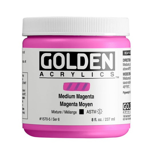 Heavy Body Acrylics by GOLDEN, Medium Magenta, 8 fl. oz. Jar, Professional Acrylic Paint, Opaque