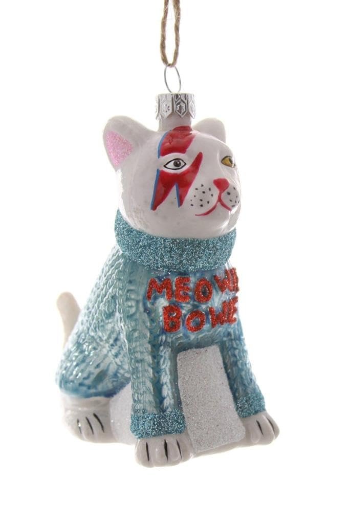 Cody Foster & Co Meowie Bowie David Cat Aladdin Sane Bolt Glass Christmas Ornament