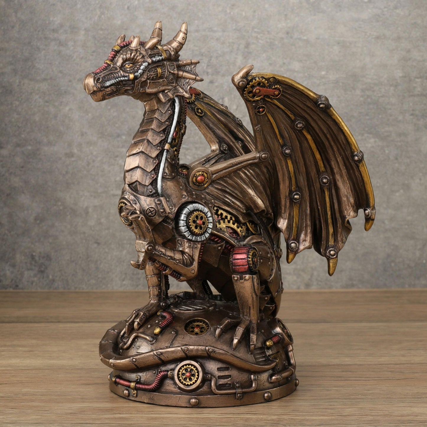 Veronese Design 8 1/4 Inch Steampunk Mechanical Gear Dragon Sitting on Platform Cold Cast Resin Bronze Finish