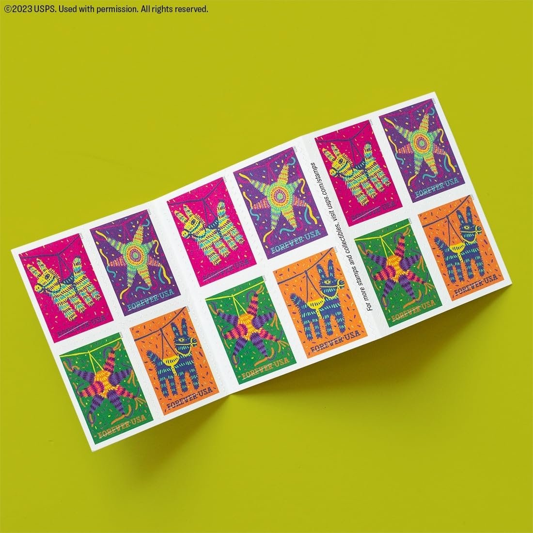 USPS Pinatas Forever Postage Stamps Celebrate Hispanic Heritage Latino Festive Celebration Party 2023 Scott #5812-5815
