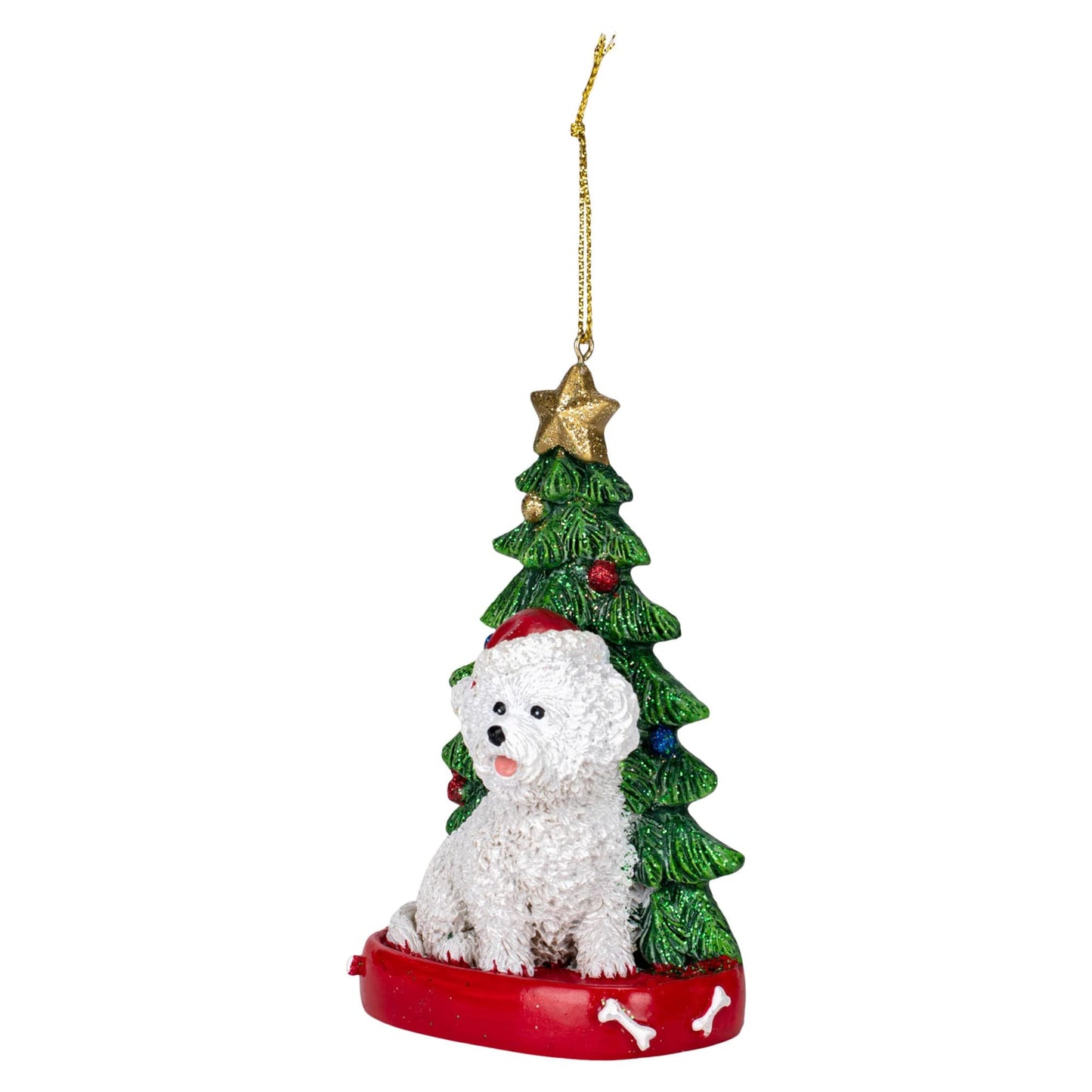Bichon Frise Wearing Santa Hat with Christmas Tree Ornament C7615BF New