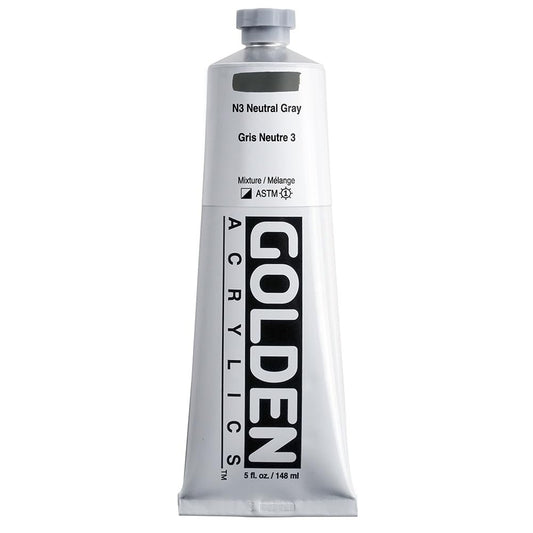 Heavy Body Acrylics by GOLDEN, N3 Neutral Gray, 5 fl. oz. Tube, Professional Acrylic Paint, Semi-Opaque