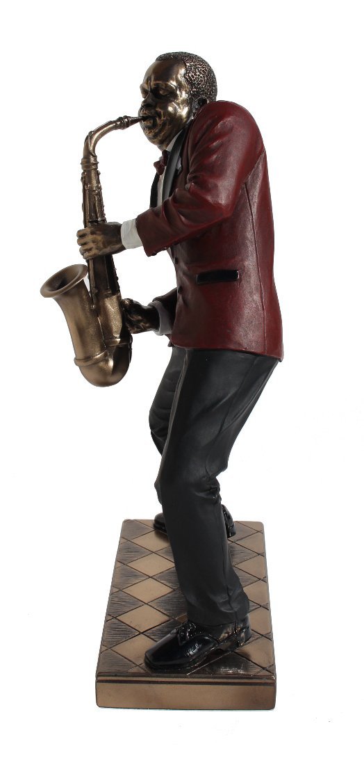 African American Jazz Band Alto Saxophone Cold Cast Bronze Statue Figurine 10 3/8 Inch Tall