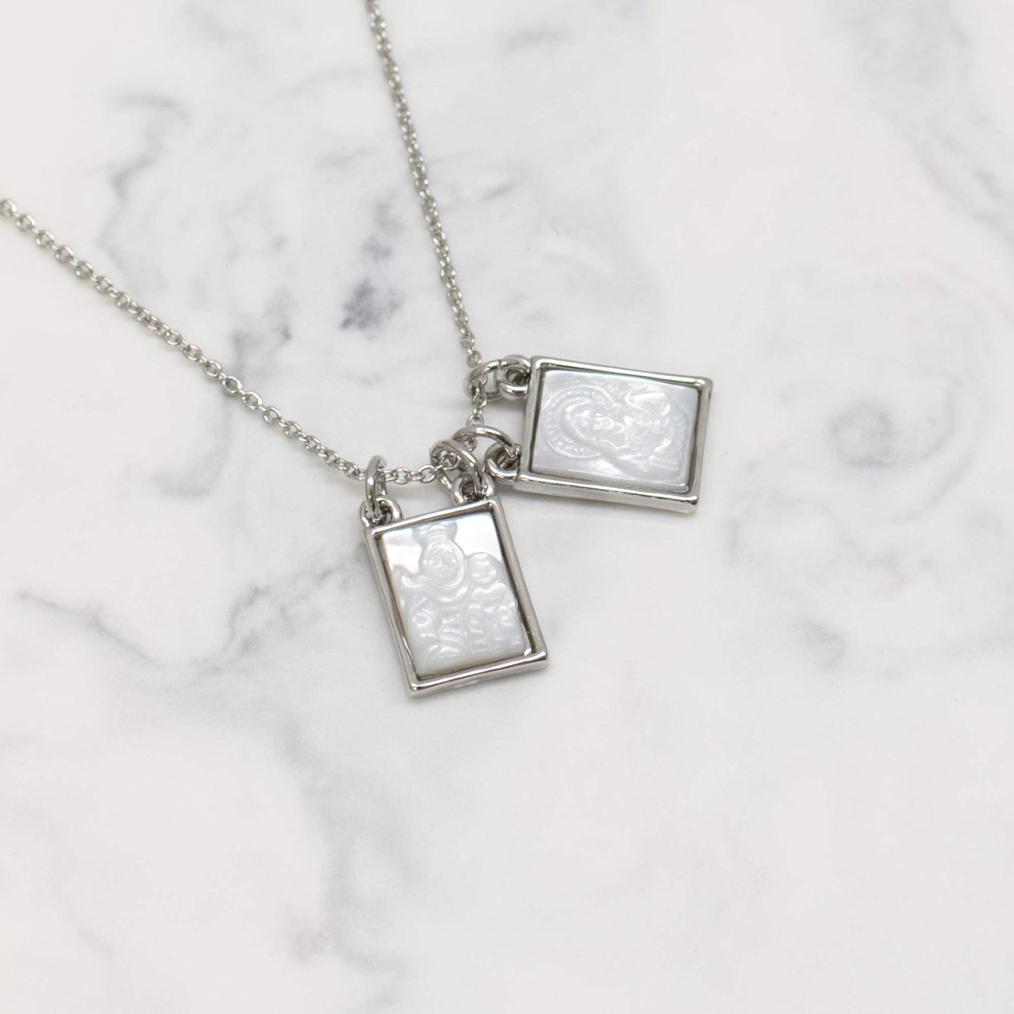 Roman Double Holy Scapular Silver Zinc Necklace 18 Inches Long