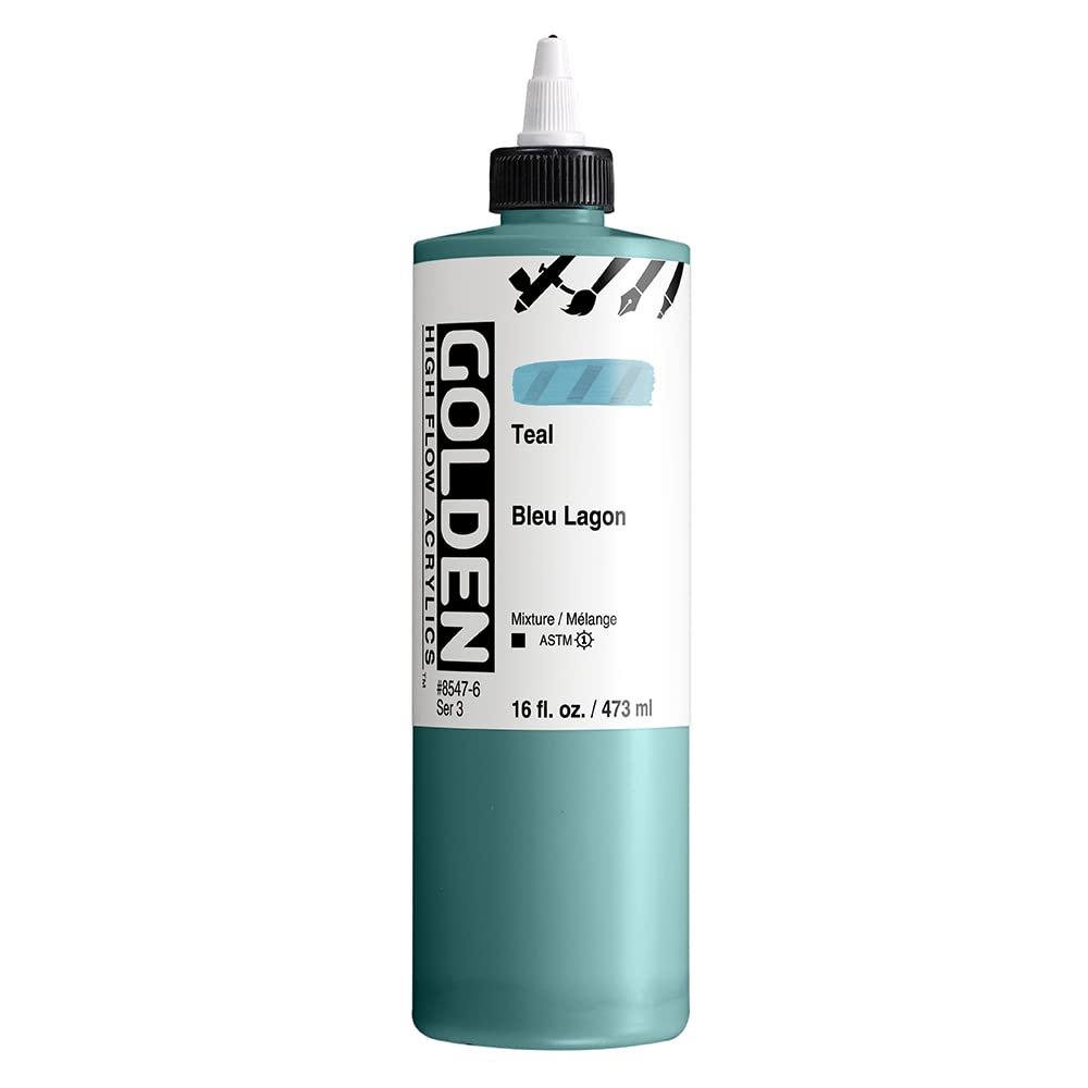 High Flow Acrylics by GOLDEN, Teal, 16 fl. oz. Bottle, Professional Acrylic Paint, Opaque