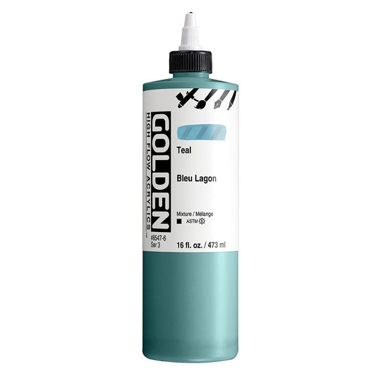 High Flow Acrylics by GOLDEN, Teal, 16 fl. oz. Bottle, Professional Acrylic Paint, Opaque