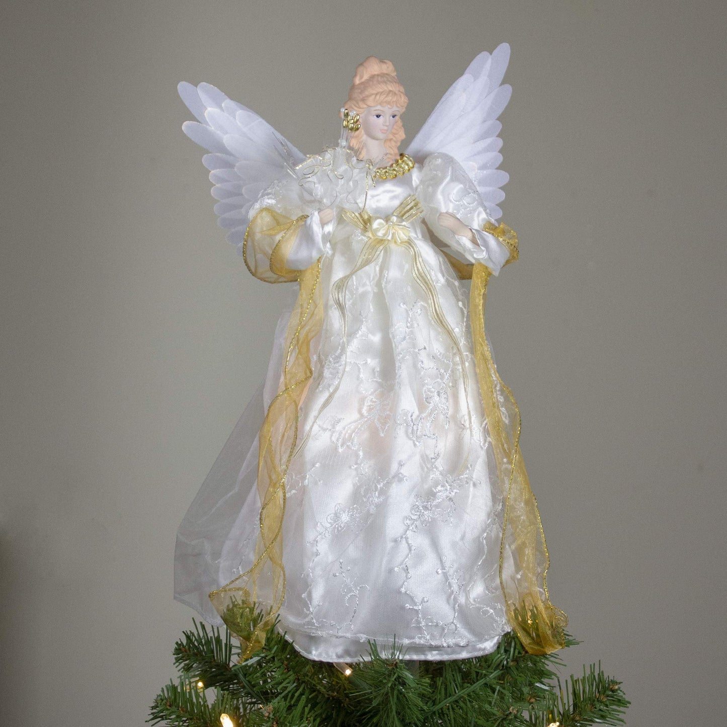 Kurt Adler 14-Inch Fiber Optic Ivory and Gold Animated Angel Treetop