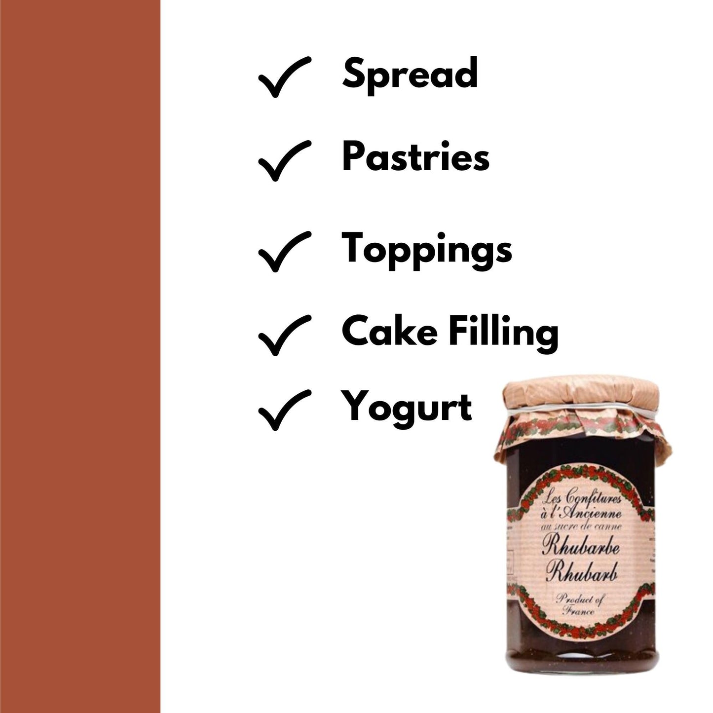 Rhubarb Jam Andresy All natural French jam pure sugar cane 9 oz jar Confitures a l'Ancienne, One