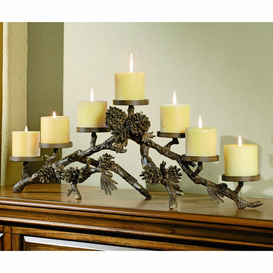 SPI Home Pinecone Mantlepiece Aluminum Candelabra, Rustic Aluminum, 8" x 29" x 10"
