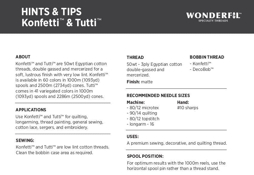 WonderFil Specialty Threads Konfetti Thread Black, 50wt double gassed Egyptian cotton
