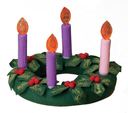 Fabric Christmas Advent Wreath with Candles and Holly
