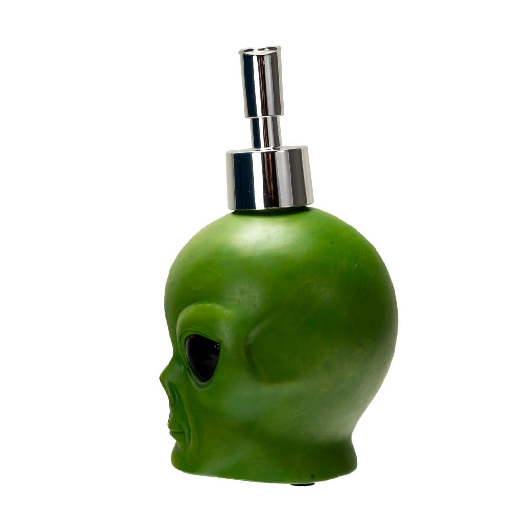 Pacific Giftware Green Alien Head Soap or Lotion Dispenser Sci-Fi Novelty Bathroom Accessory with Silver Pump Fun Outer Space Decor for Kitchen or Bathroom UFO-Themed Polyresin Home Decoration 6.5''H