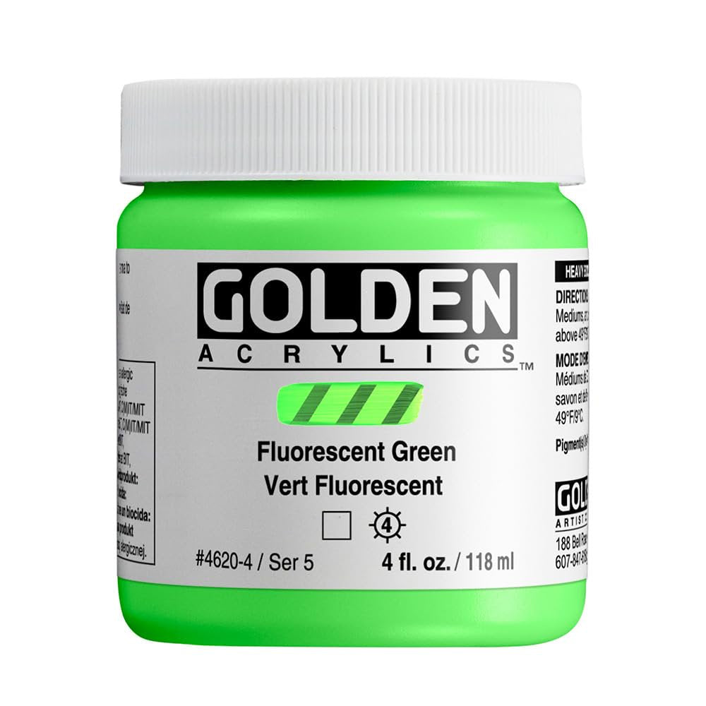 GOLDEN Heavy Body Acrylics, Fluorescent Green, 4 fl. oz. Jar, Professional Acrylic Paint, Transparent