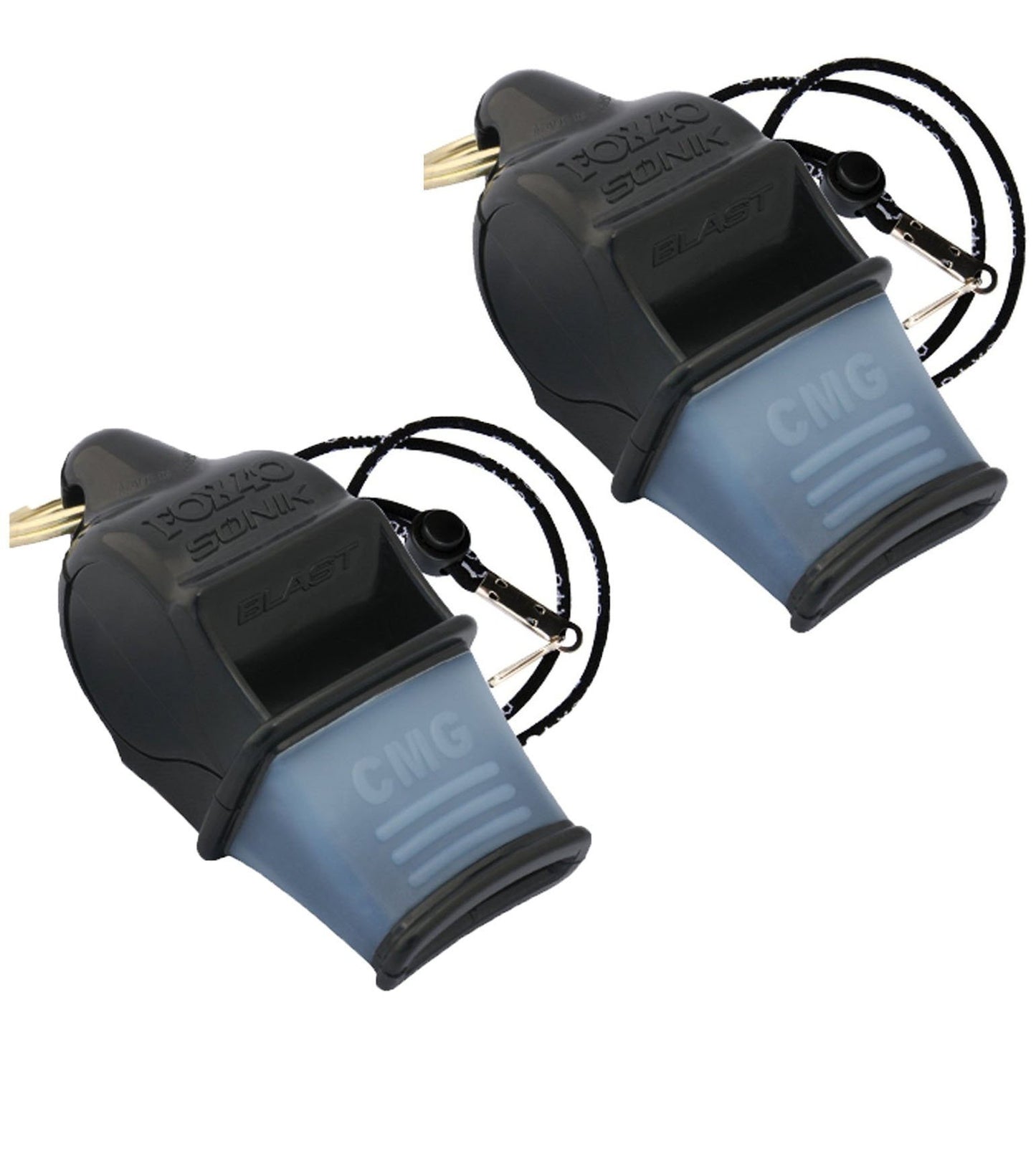 Fox 40 Sonik Blast Cushion Mouth Group Sports and Safety Loud Coach Referee Whistle with Lanyard, Black (2 Pack)