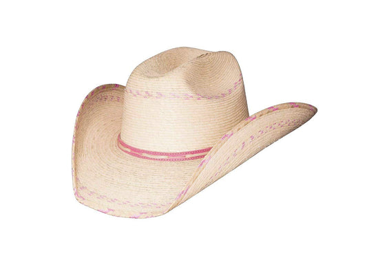 Bullhide Hats Girls' Candy Kisses 10x Palm Leaf Straw Cowboy Hat, Natural/Pink, One Size