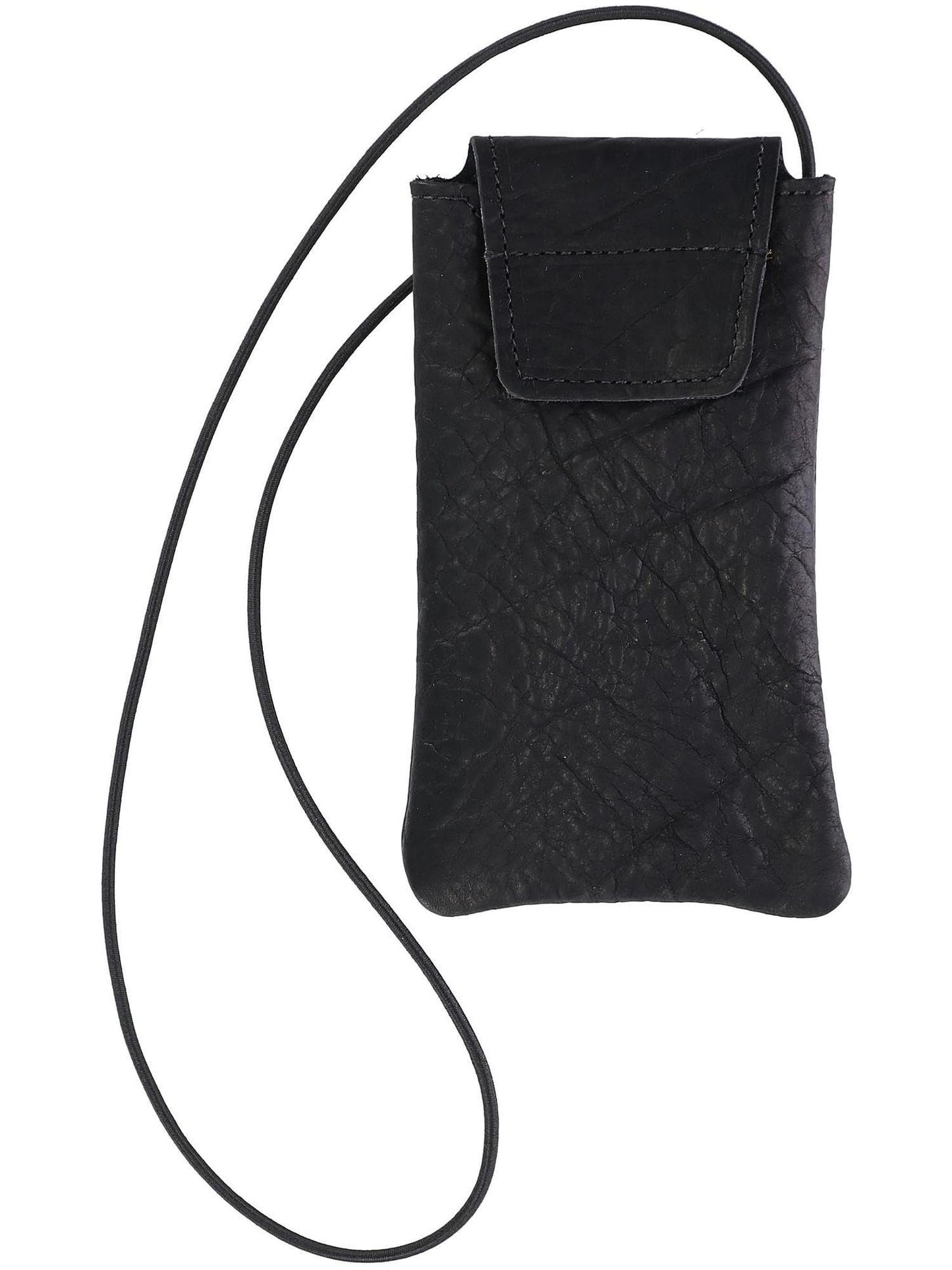 Boston Leather Textured Bison Leather Eyeglass Case with Neck String, Black