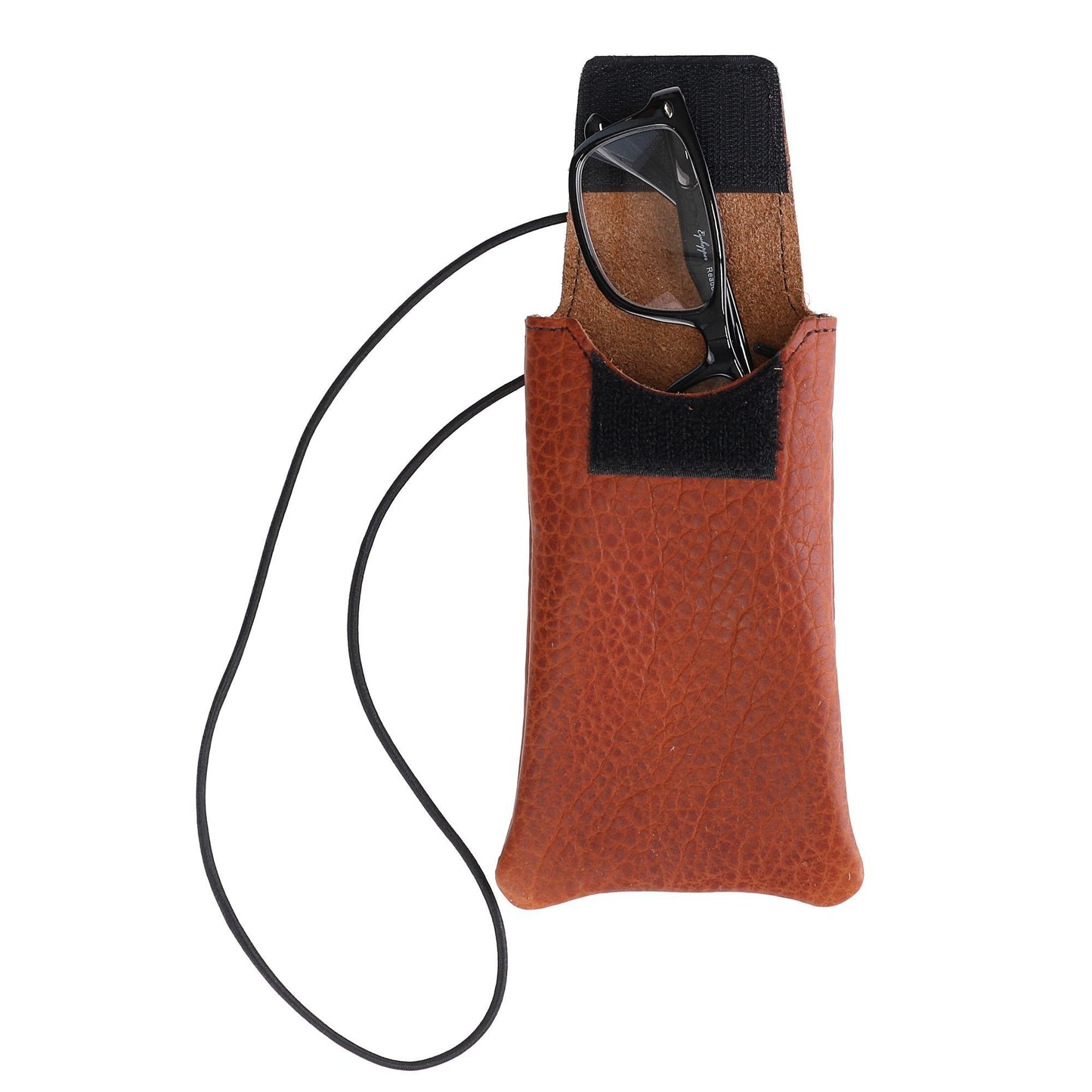 Boston Leather Textured Bison Leather Eyeglass Case with Neck String, Tuscan