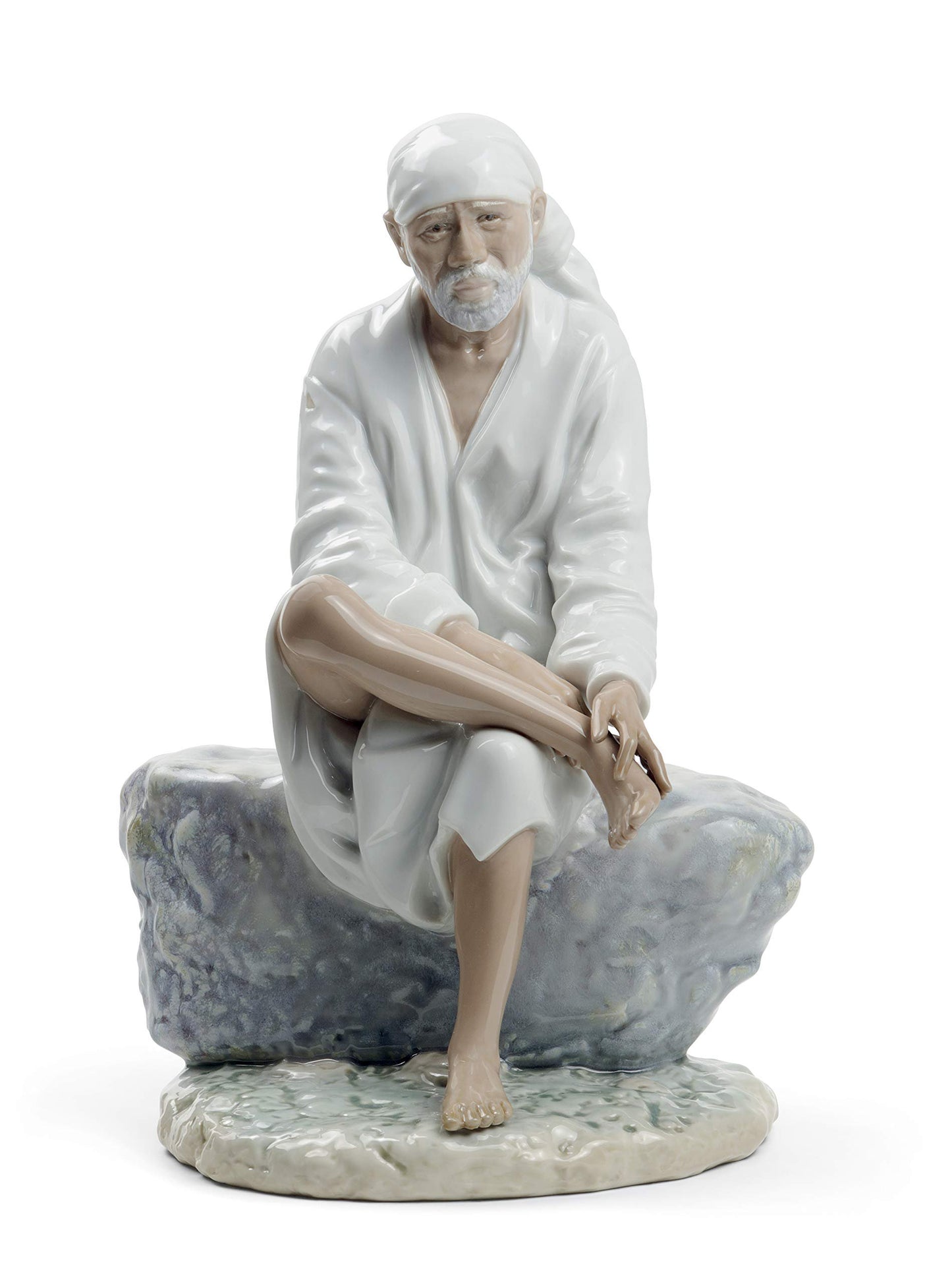 LLADRO: Hindu Sai Baba Figure in Glossy Porcelain. Decorative Indian Man Figure in Porcelain.