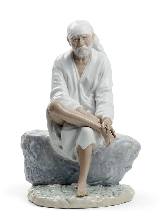 LLADRO: Hindu Sai Baba Figure in Glossy Porcelain. Decorative Indian Man Figure in Porcelain.