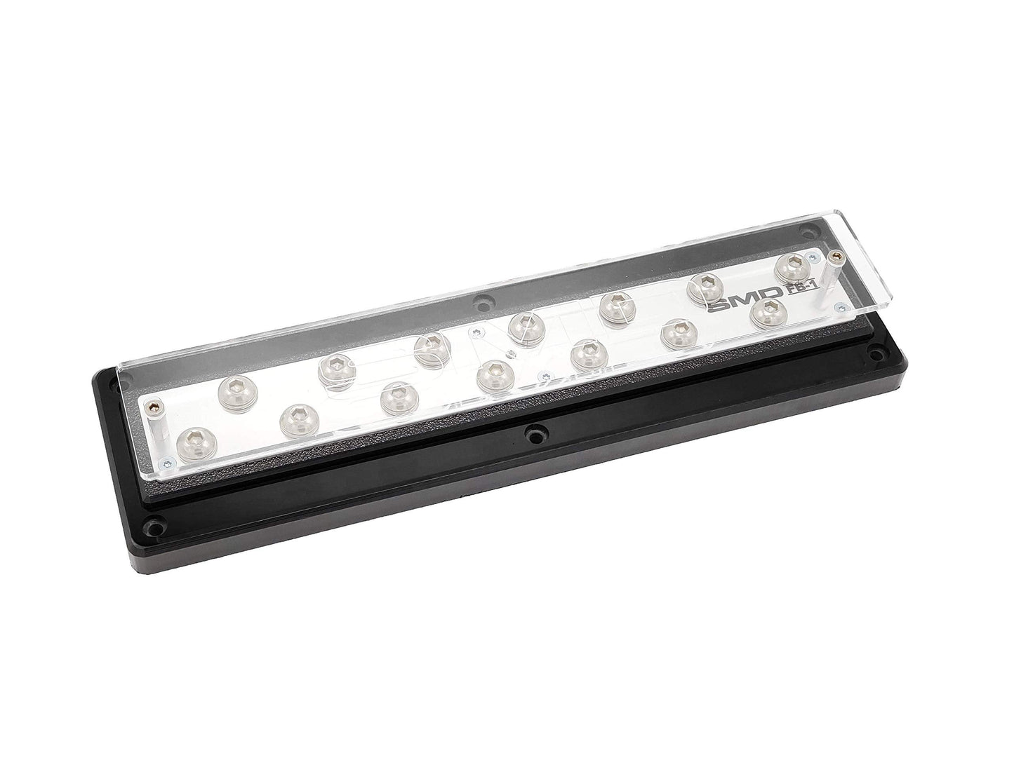 Steve Meade Designs SMD Full Power/Ground Distribution Block (Full Bar) - 12 Positions, 12 Poles, 12 Volts, Black, Blue, Green, Red, White - Screw Connector, HDPE Material, Rack Mount
