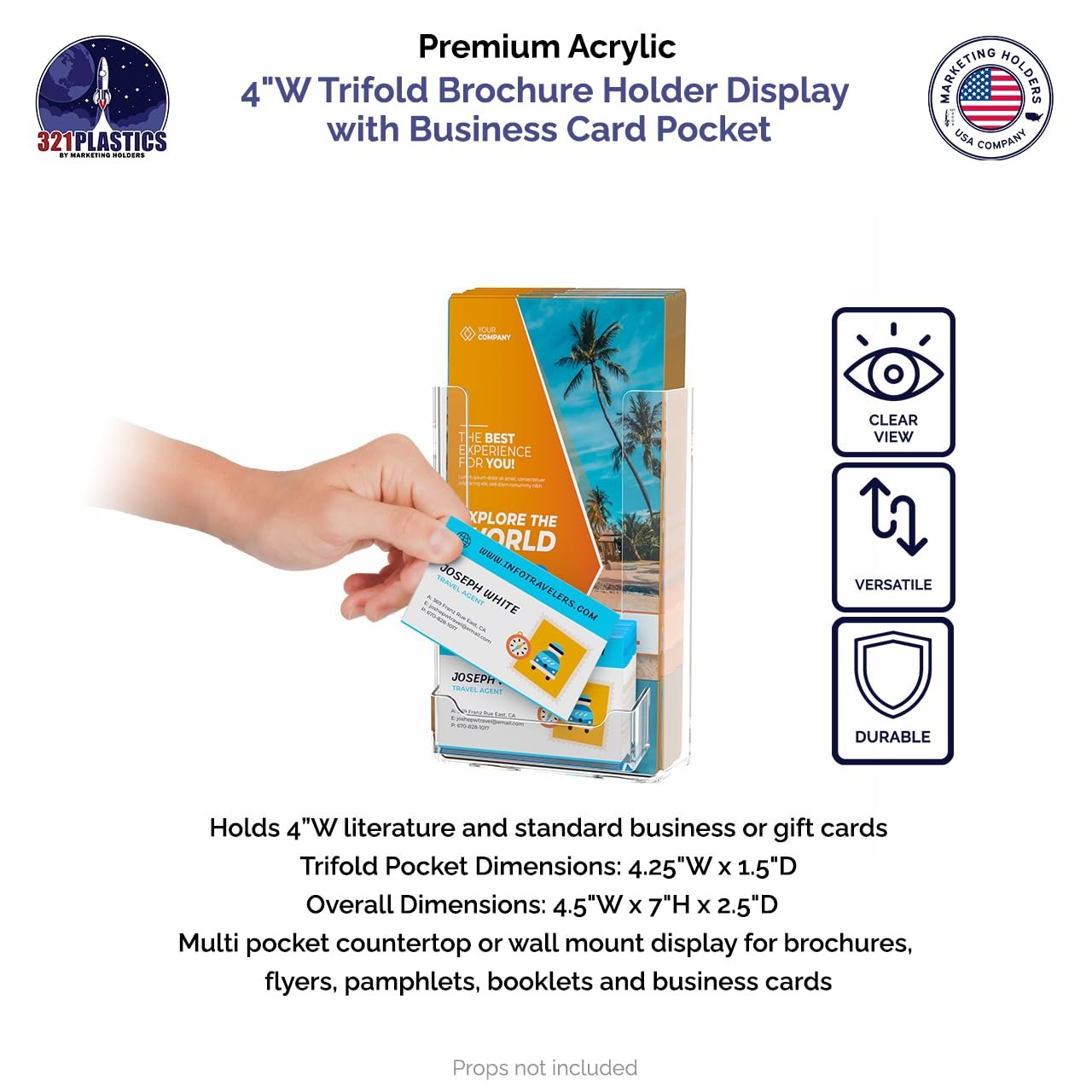 Marketing Holders Brochure Holder Trifold Display Countertop Clear See Through Maps Menu Bifold Compartment Acrylic