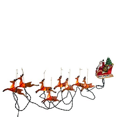 Kurt Adler 10-Light Santa Sleigh and Reindeer Light Set