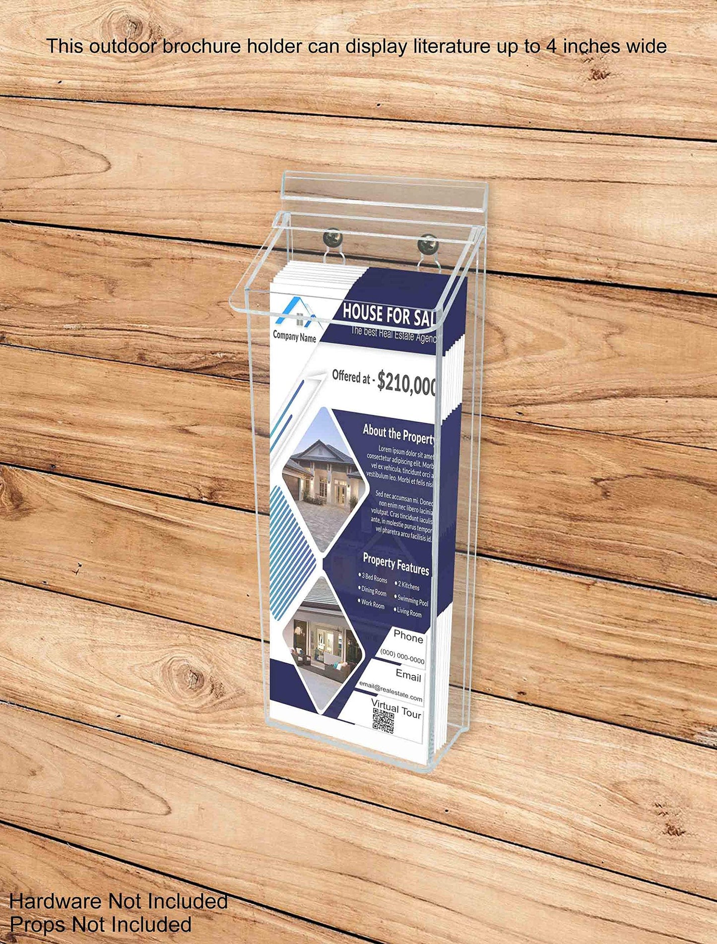 Marketing Holders Outdoor Brochure Holder Box Clear with White Lid Holds 4" x 9" Trifolds Real Estate Sheets Pamphlets Menus for Sign Store Front Display Take One Caddy