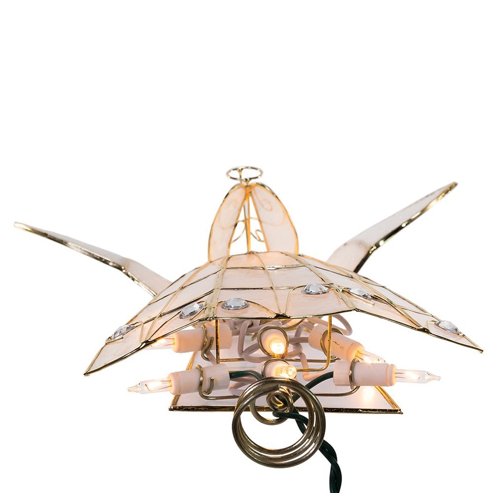Kurt Adler 10-Light Capiz Angel Treetop with Trumpet (Clear)