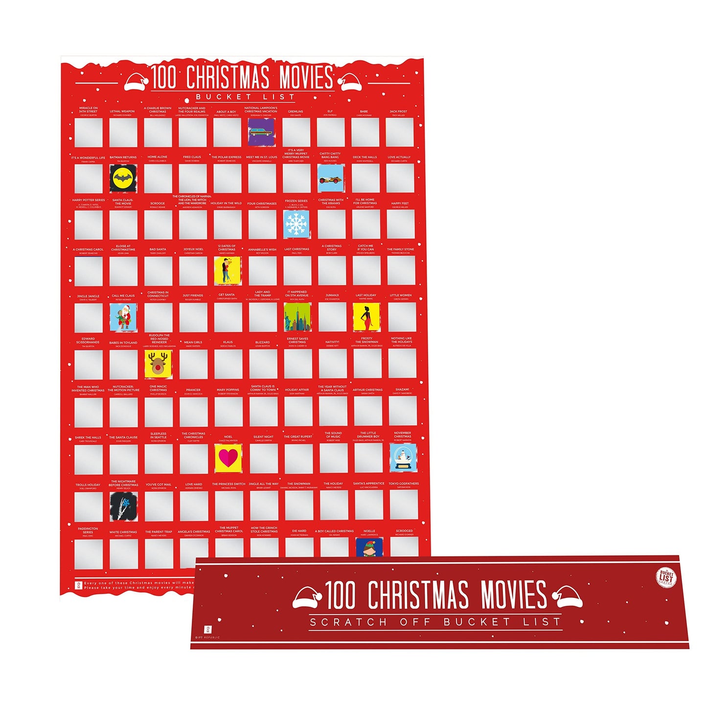 Gift Republic 100 Christmas Movies Bucket List Scratch Off Poster, GR630062, Festive