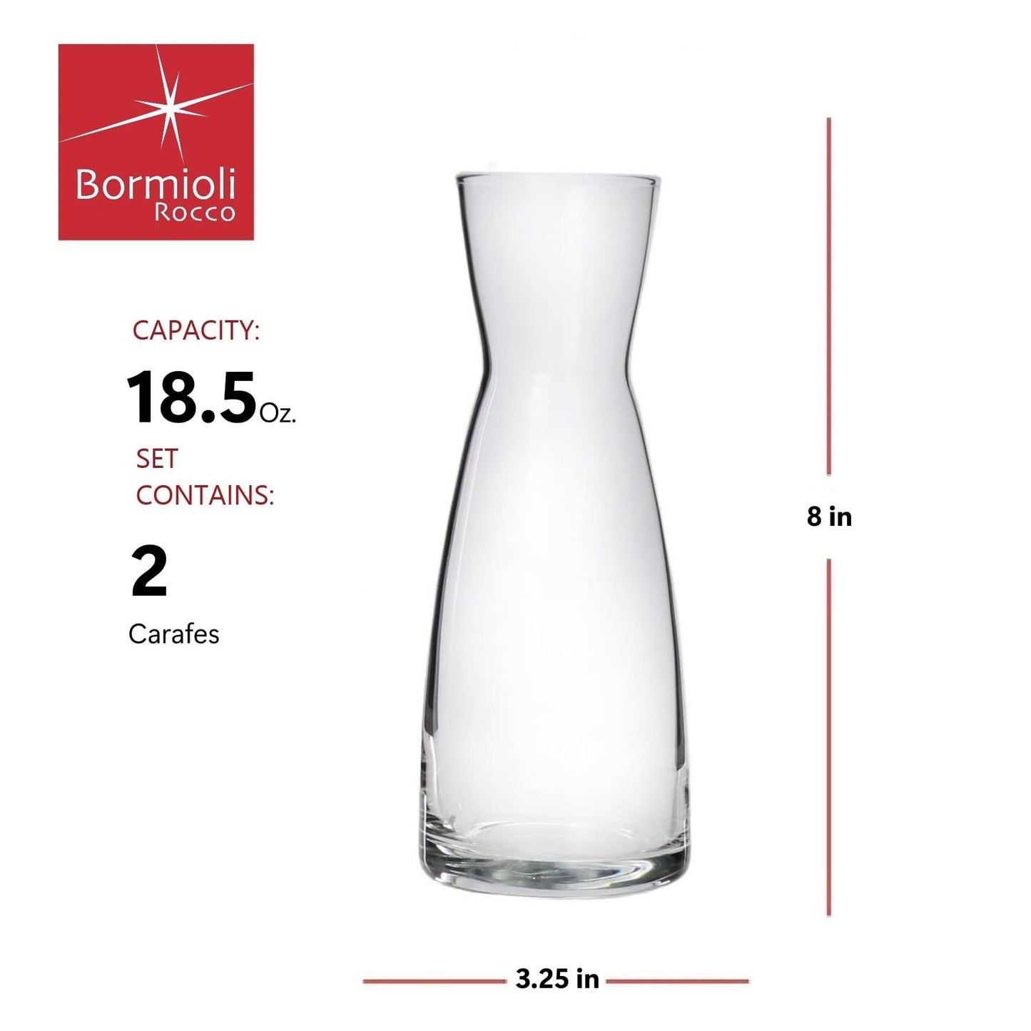Bormioli Rocco Set Of 2 Ypsilon Carafe, Star Glass Pitcher For Water, Juice, Ice Tea Or Wine, Made in Italy.