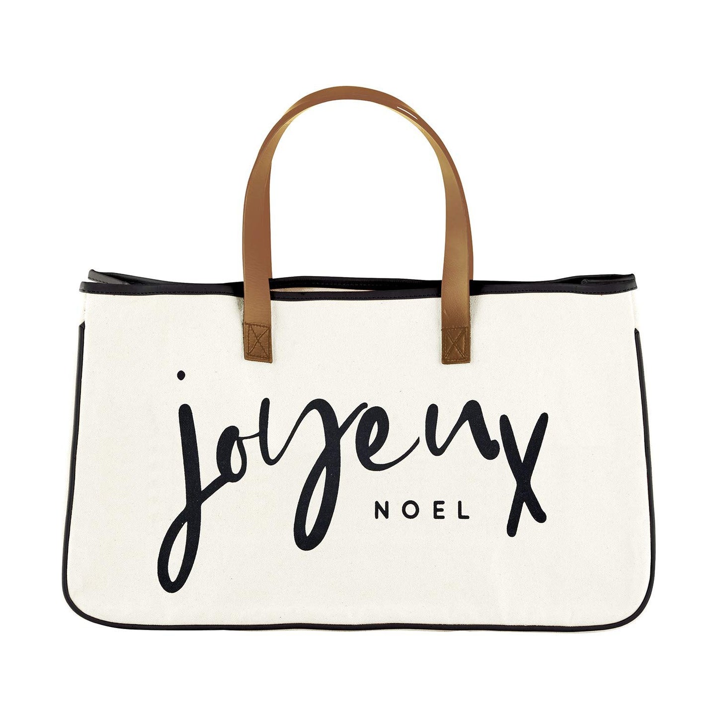 Santa Barbara Design Studio Tote Bag Holiday Collection Black and White 100% Cotton Canvas with Genuine Leather Handles