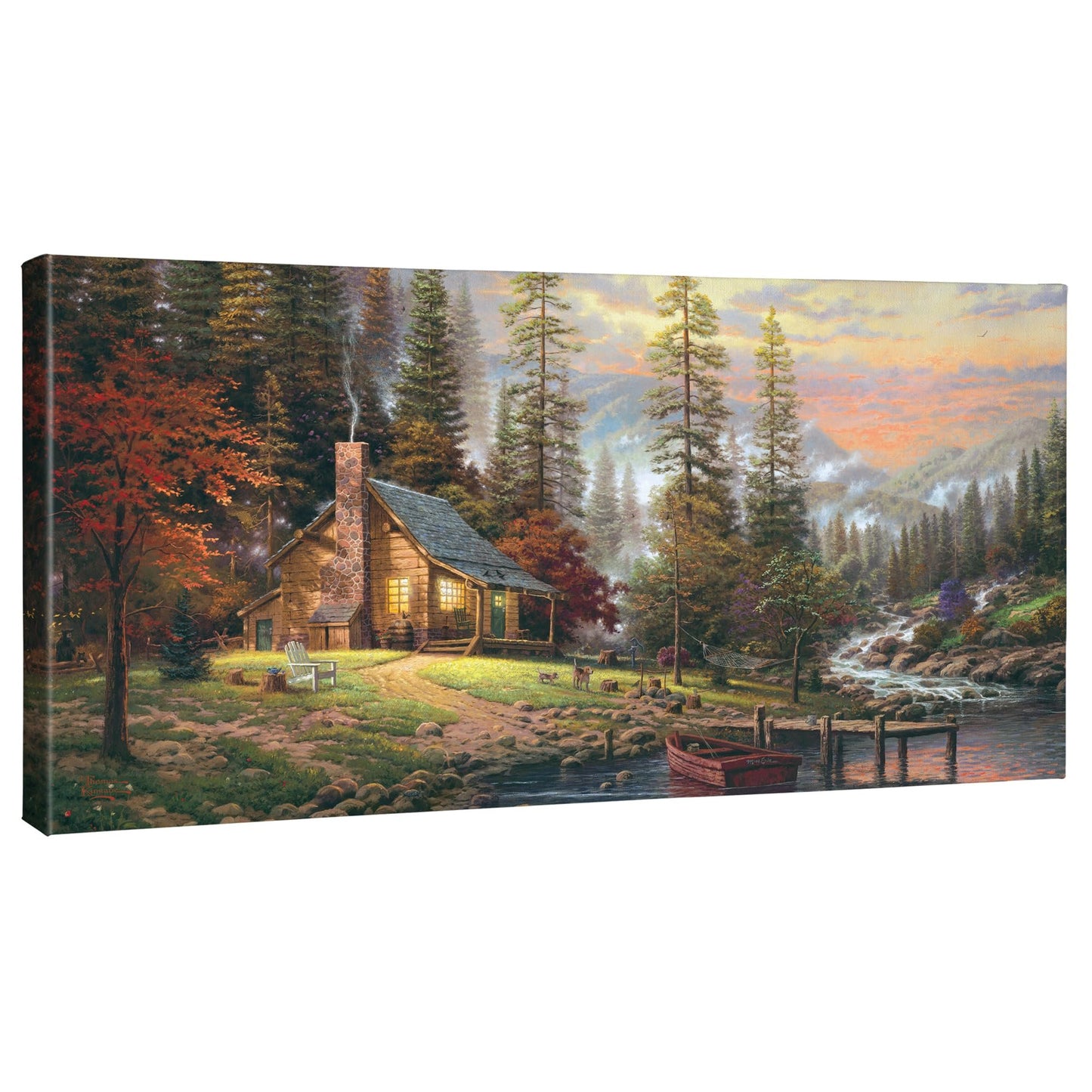 Thomas Kinkade A Peaceful Retreat 16" x 31" Gallery Wrapped Canvas Art | Frameless Room Wall Art | Certificate of Authenticity Included