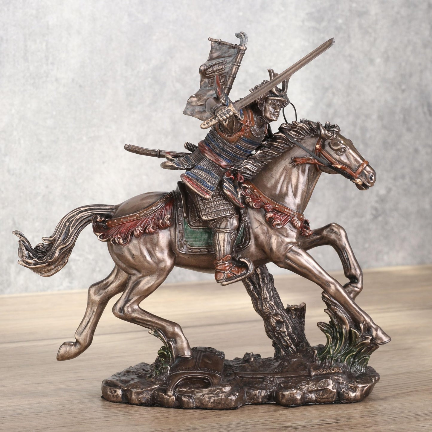 Veronese Design 6 3/4 Inch Japanese Samurai Mounted Cavalry Charge Cold Cast Resin Bronze Finish Sculpture