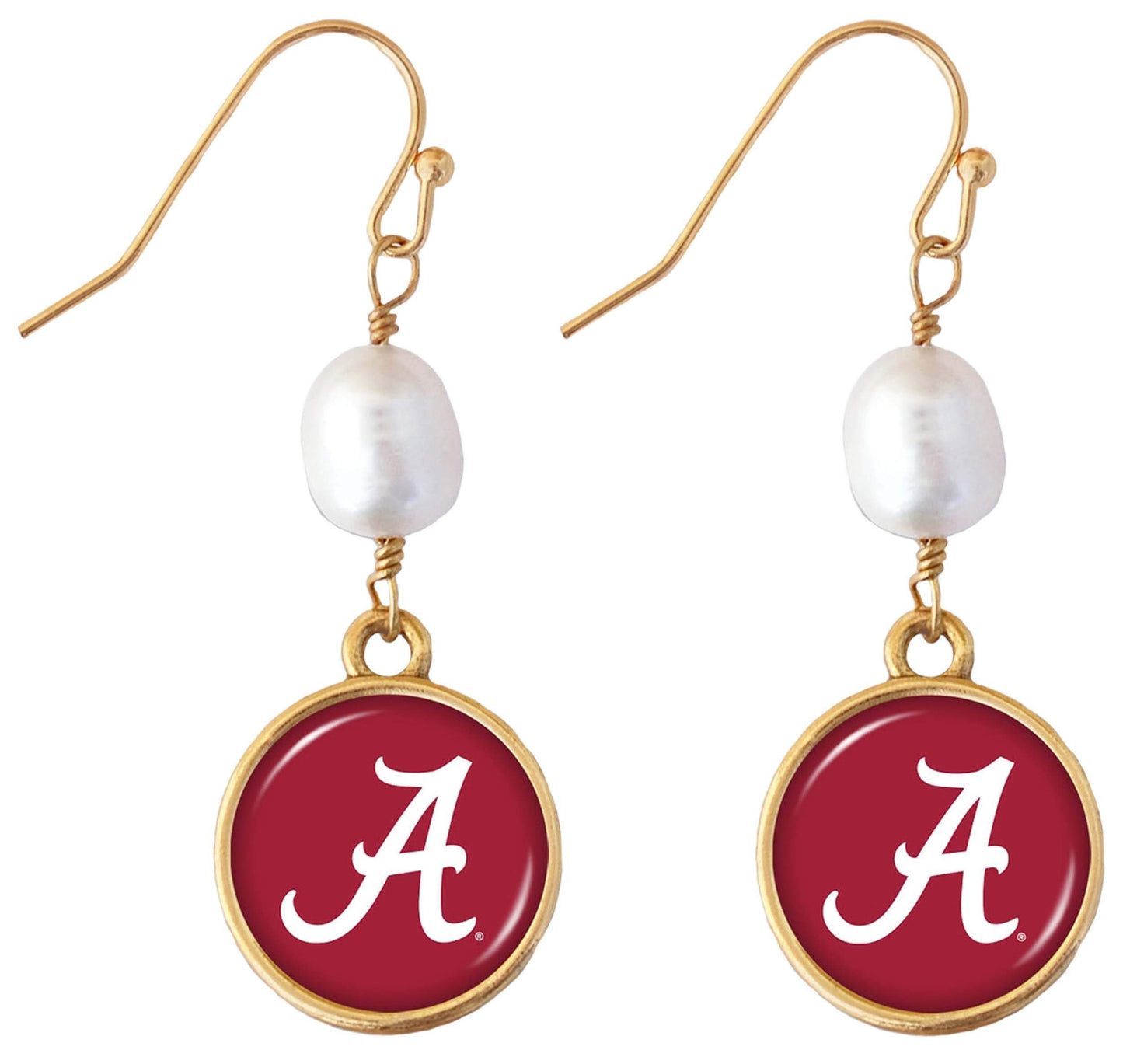 Alabama Crimson Tide Diana Gold and Pearl Dangle Earrings Jewelry Gift UA